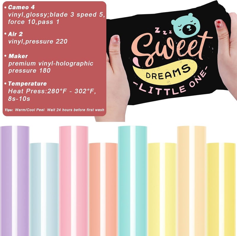 WRAPXPERT Pastel Iron on Vinyl Boho Heat Transfer Vinyl Bundle 12 X 10 in, 8 Assorted Pastel HTV for T-Shirts,Garment, Easy to Cut & Transfer - Image 3